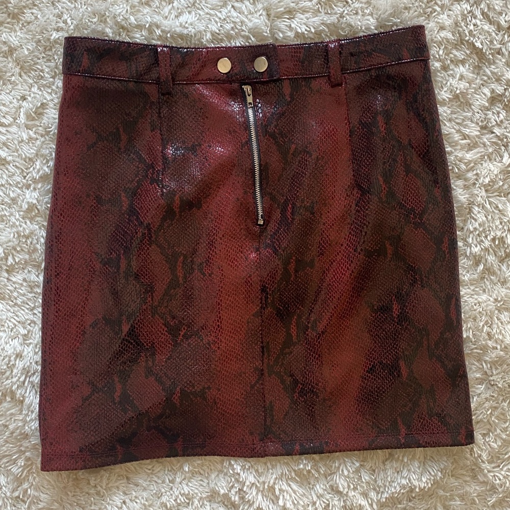 Red snakeskin leather skirt